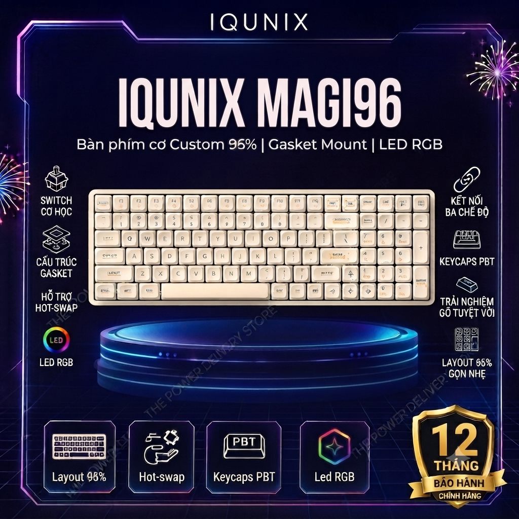 Bàn Phím Cơ IQUNIX Magi96 Low Profile 96% Nhôm CNC, Wireless Bluetooth/2.4G/USB-C, Hot Swap, VIA, RG