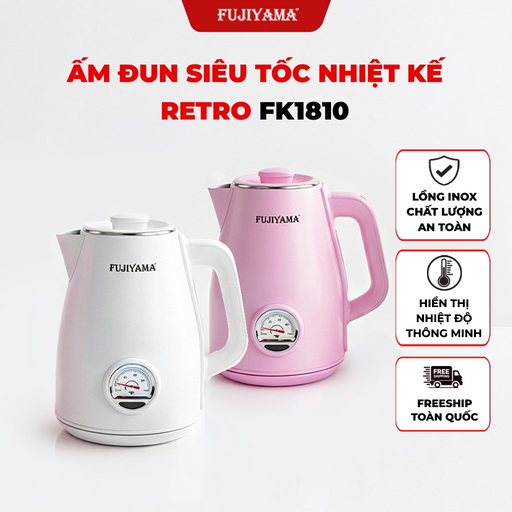 Ấm Đun Siêu Tốc Nhiệt Kế Retro Fujiyama FK1810 1.8L - Phong cách retro cổ điển - Nắp rời dễ vệ sinh