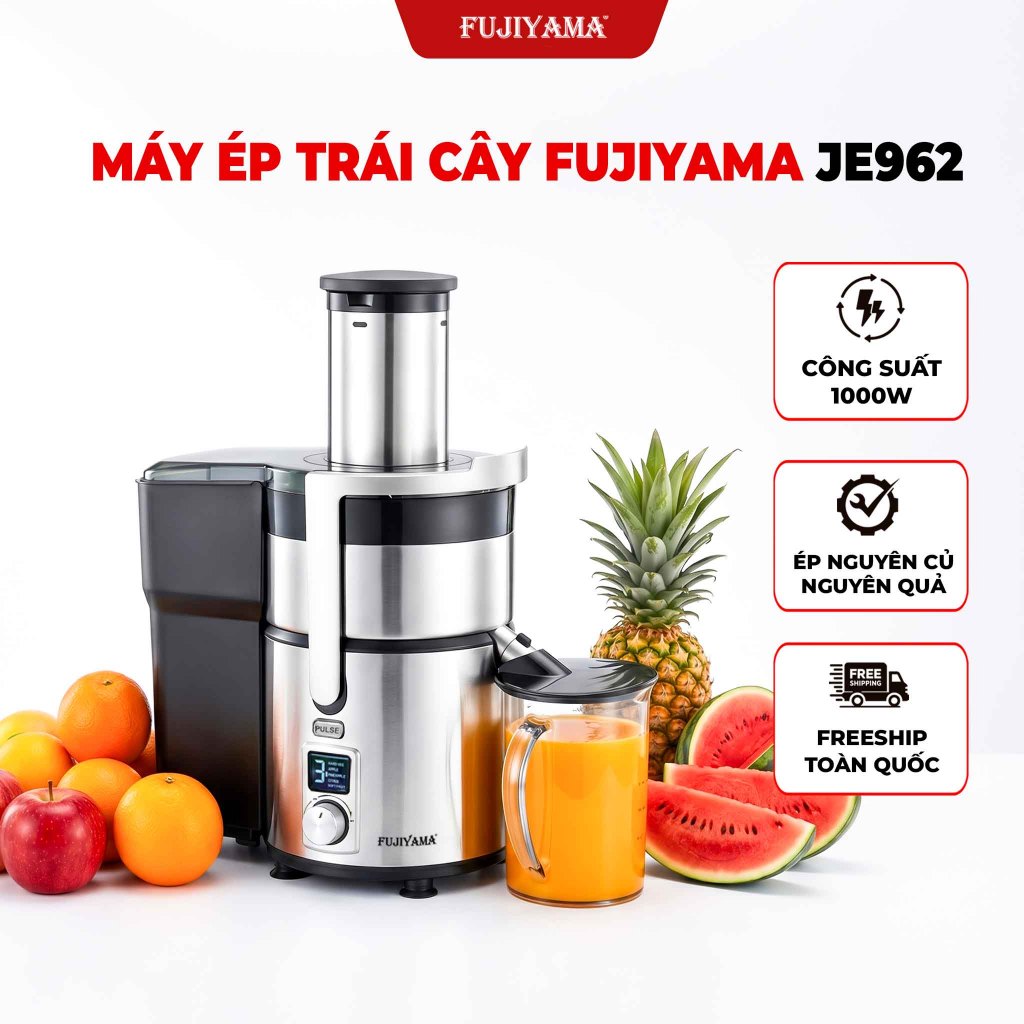 Máy ép trái cây Fujiyama JE962 công suất lớn 1000W - Thân thép không gỉ ép nguyên quả