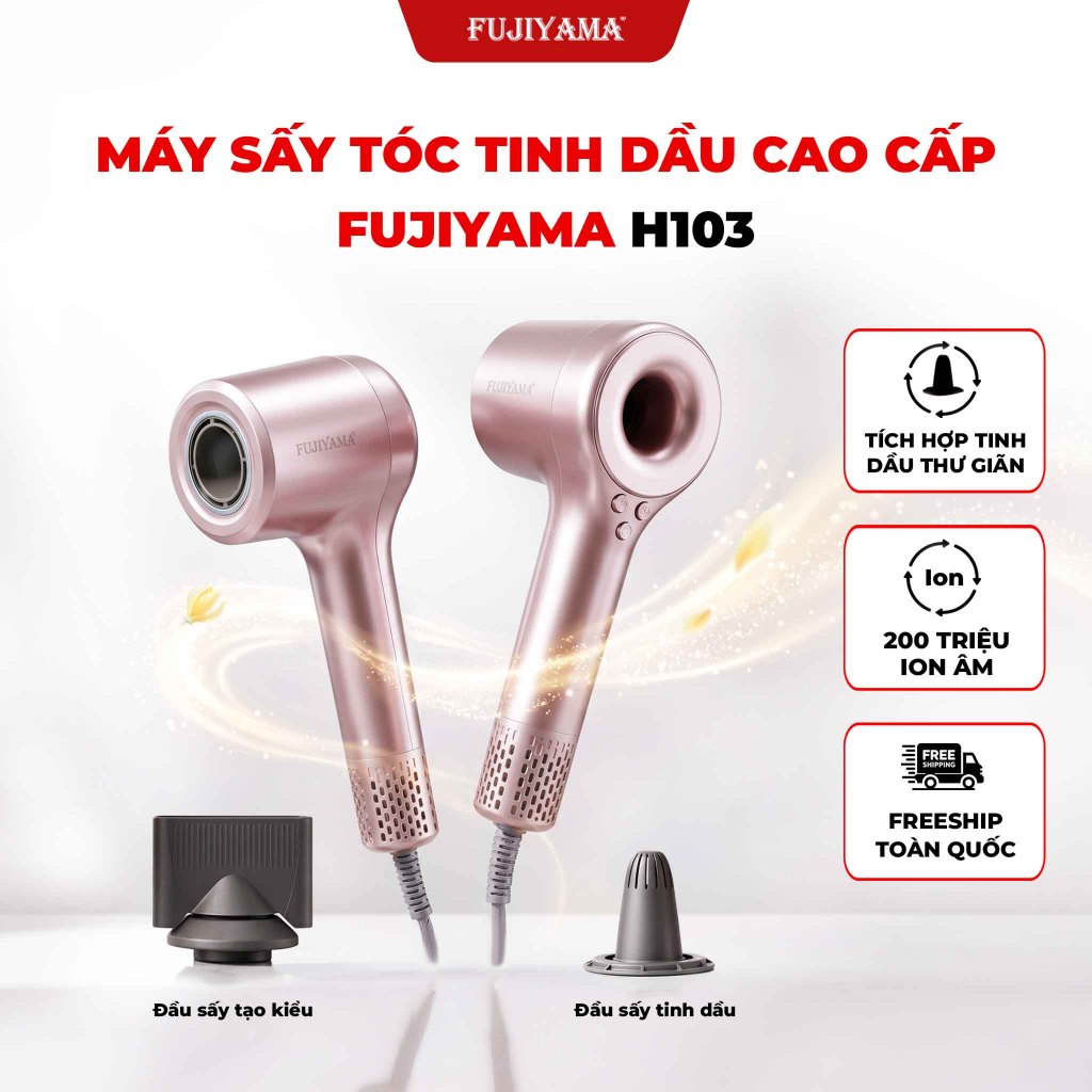 Máy sấy tóc ion âm Fujiyama, sấy khô nhanh chóng, kèm đầu sấy tinh dầu dưỡng tóc