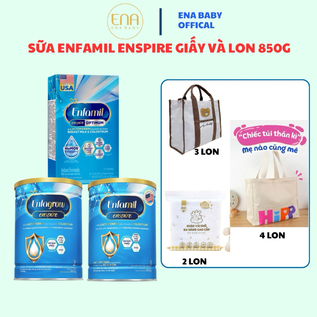 Sữa Enfamil Enspire GĐ1/GĐ2/GĐ3 Lon 850g/Sữa Enfamil Enspire Mỹ - Hộp Giấy 850g