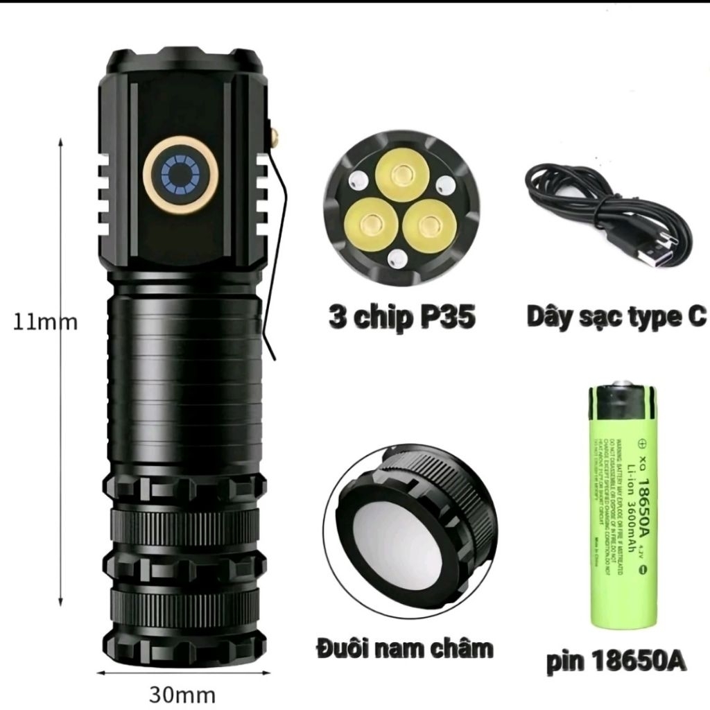 Đèn pin mini siêu sáng s400, nhỏ gọn, cài mũ, hút nam châm, tiện lợi khi mang theo.