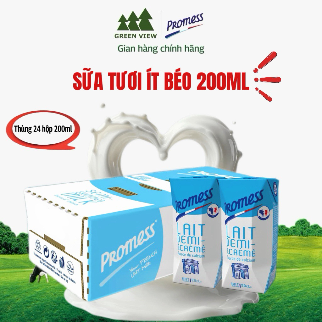 Sữa tươi Promess Ít béo 200ml (Thùng 24 hộp)