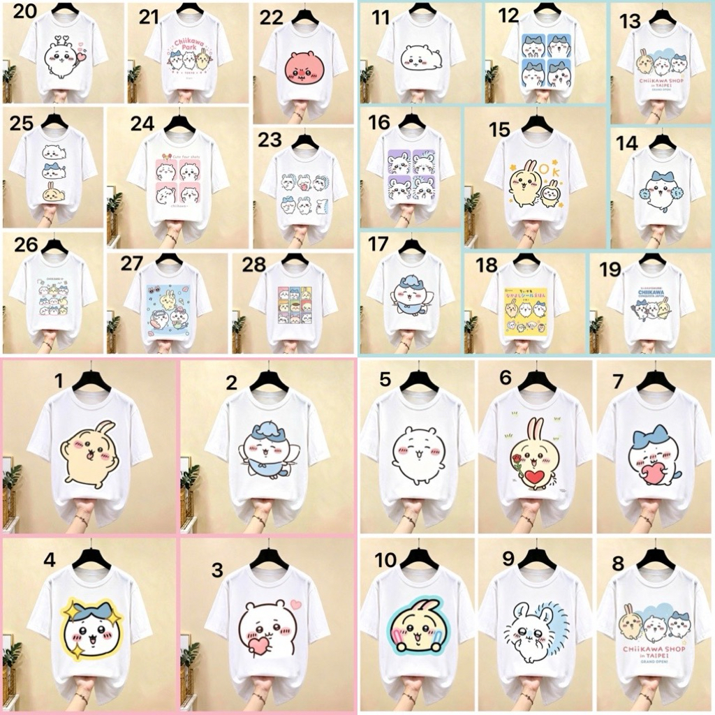 Áo thun Chiikawa ,Hachiware ,Usagi ,Rakko, Momonga ,Shisa ,Furuhonya/ áo hình chiikawa/ áo cốctay Ch