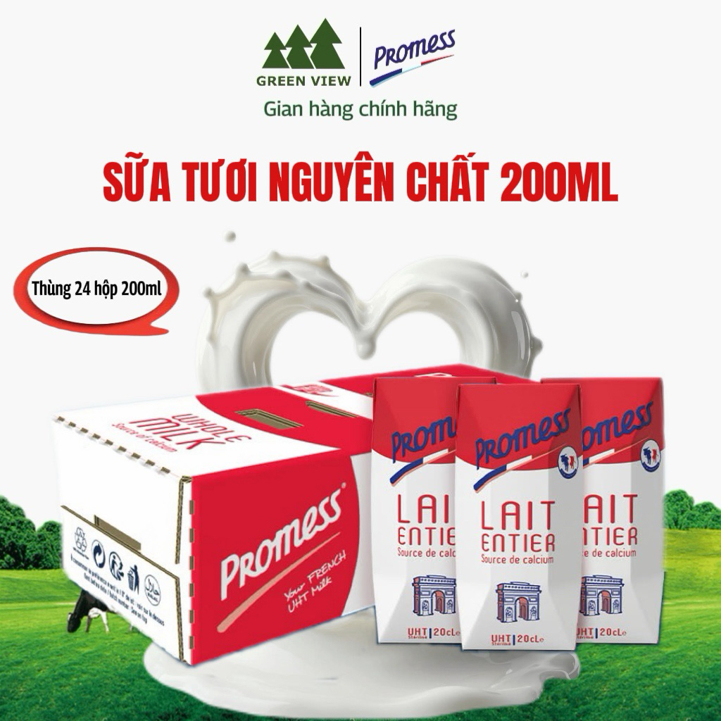 Sữa tươi Promess Nguyên chất 200ml (Thùng 24 hộp)