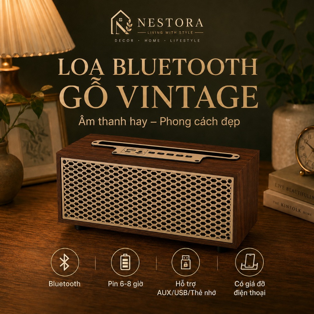Loa bluetooth vỏ gỗ pin 5h XM-5H XM-505 thiết kế vintage nhạc nghe hay có giá đỡ điện thoại