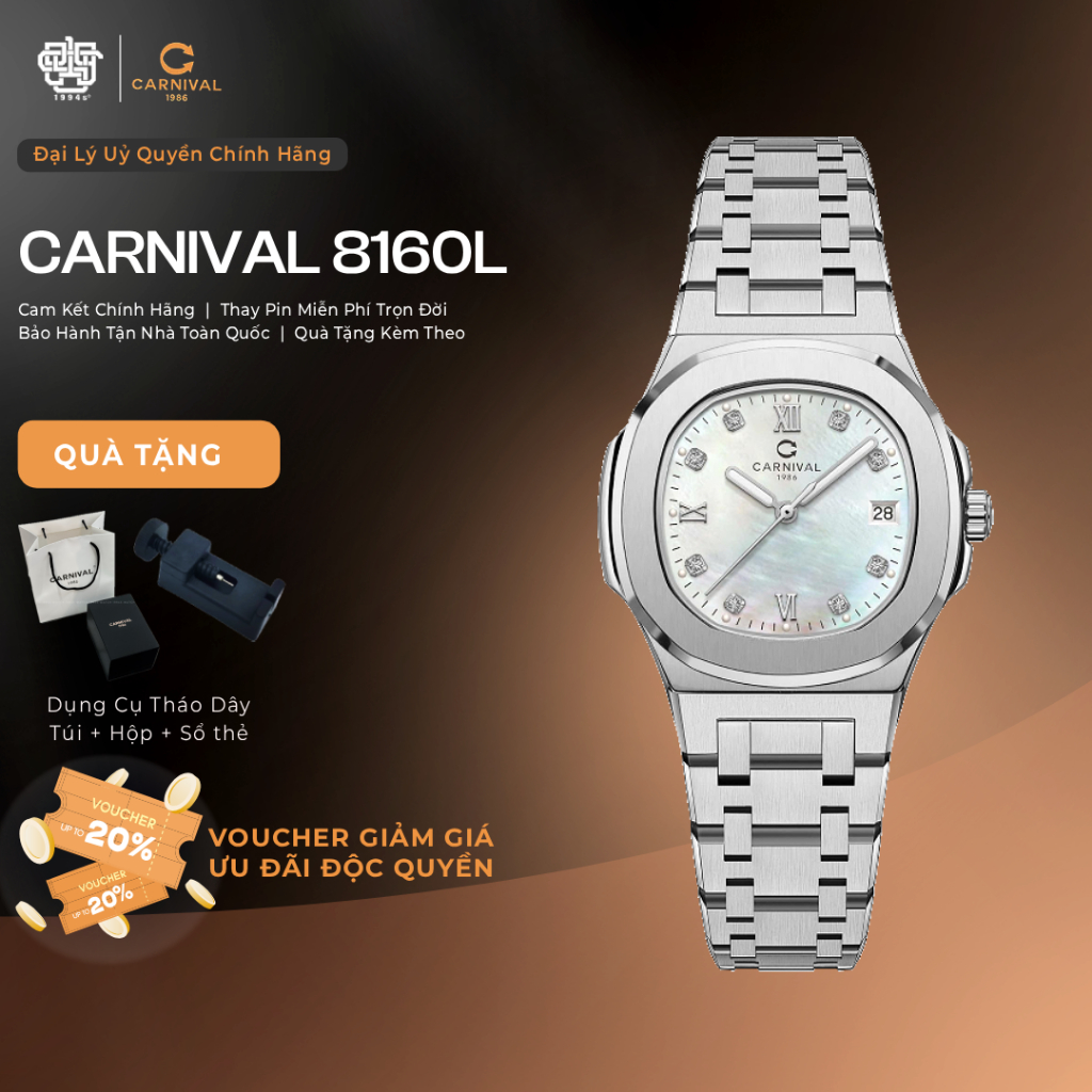 Đồng Hồ Nữ Carnival 8160L-VT-TK Mặt Xà Cừ Kính Sapphire Hàng Chính Hãng 1994s WATCH