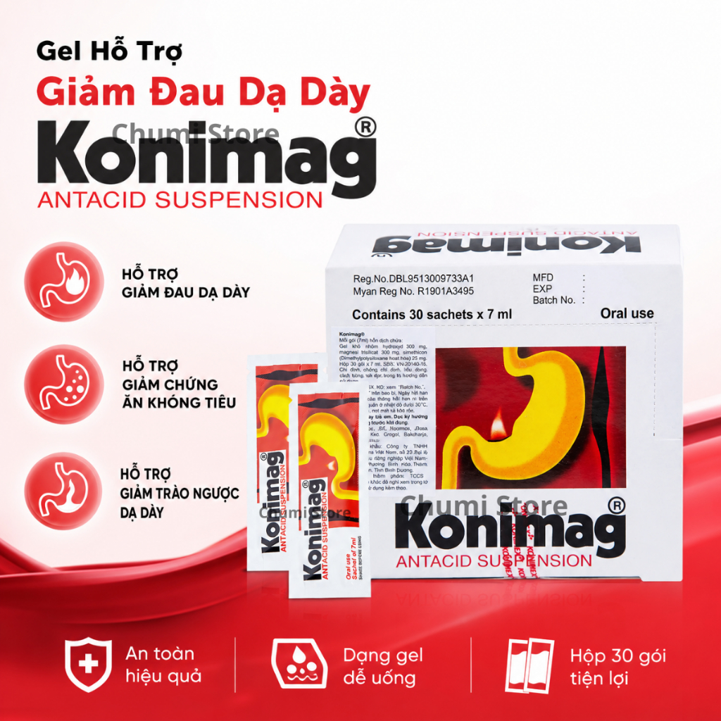 Gel Uống Hỗ Trợ Giảm Đau Dạ Dày, Ăn Không Tiêu Konimag Hộp 30 Gói
