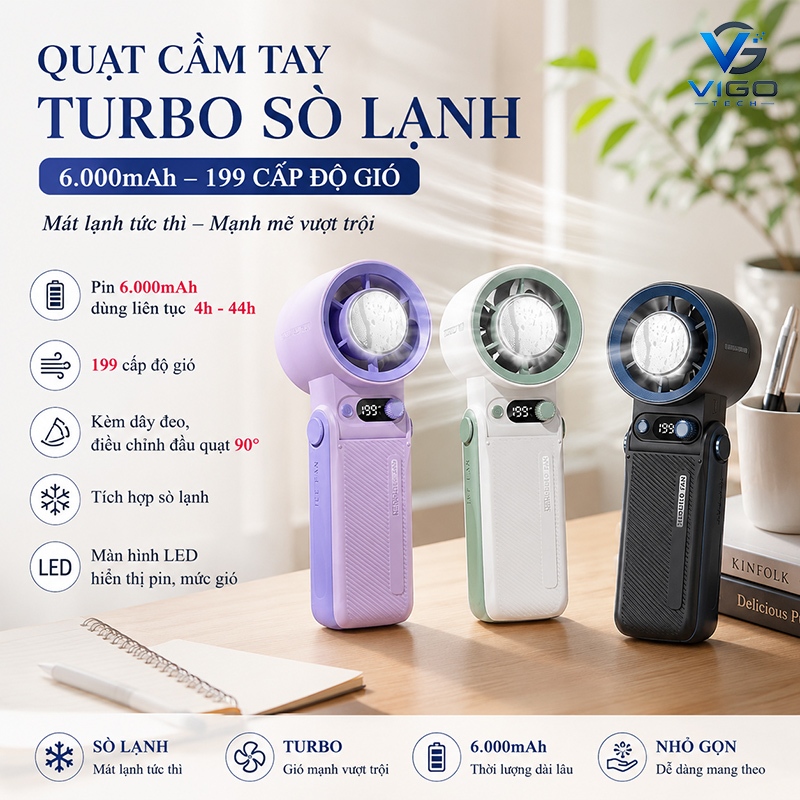 Quạt Turbo Cầm Tay Tích Điện 199 Cấp Độ Gió Pin Trâu Gió Mạnh - JF168