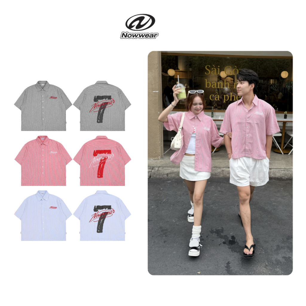 Áo Sơ Mi In Sọc Thêu Số 7 Nowwear Unisex Local Brand