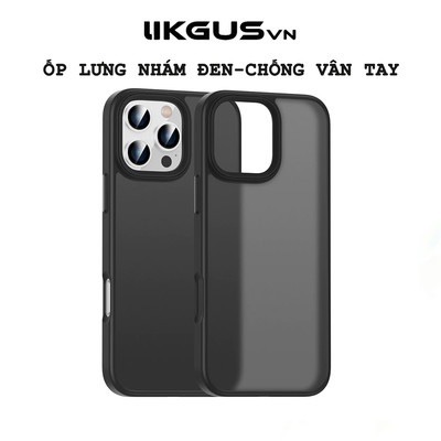 Ốp Lưng Nhám Chống Vân Tay LIKGUSVN Cho iPhone 11–17 | Viền Đen Chống Sốc | Nút Bấm Kim Loại Cao Cấp