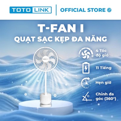 [Hỏa Tốc] Quạt Sạc Kẹp Đa Năng TOTOLINK Fan01 – Kẹp Xe Nôi, Nôi Em Bé, Bàn Làm Việc – Pin Lâu, Xoay 360°, Sạc Type-C