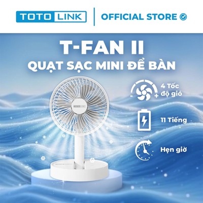 [HỎA TỐC] Quạt Sạc Mini Để Bàn Totolink Fan02 – Cổ Gập Linh Hoạt, Pin Trâu 1800mAh, Chạy Liên Tục 11 Giờ!
