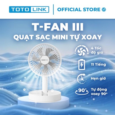 [Hỏa Tốc] Quạt Sạc Mini Xoay Tự Động 90° Totolink Fan03 – Cổ Gập Linh Hoạt, Pin Lâu, Có Hẹn Giờ Tắt