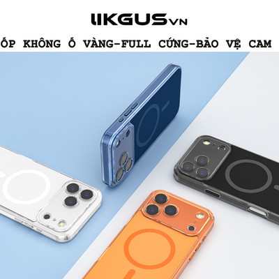 Ốp Lưng Trong Suốt K Ố Vàng Chính Hãng LIKGUSVN Lưng PC Cứng Viền Cứng Có Bảo Vệ Cam- Hỗ trợ Sạc IP 12-17PRM