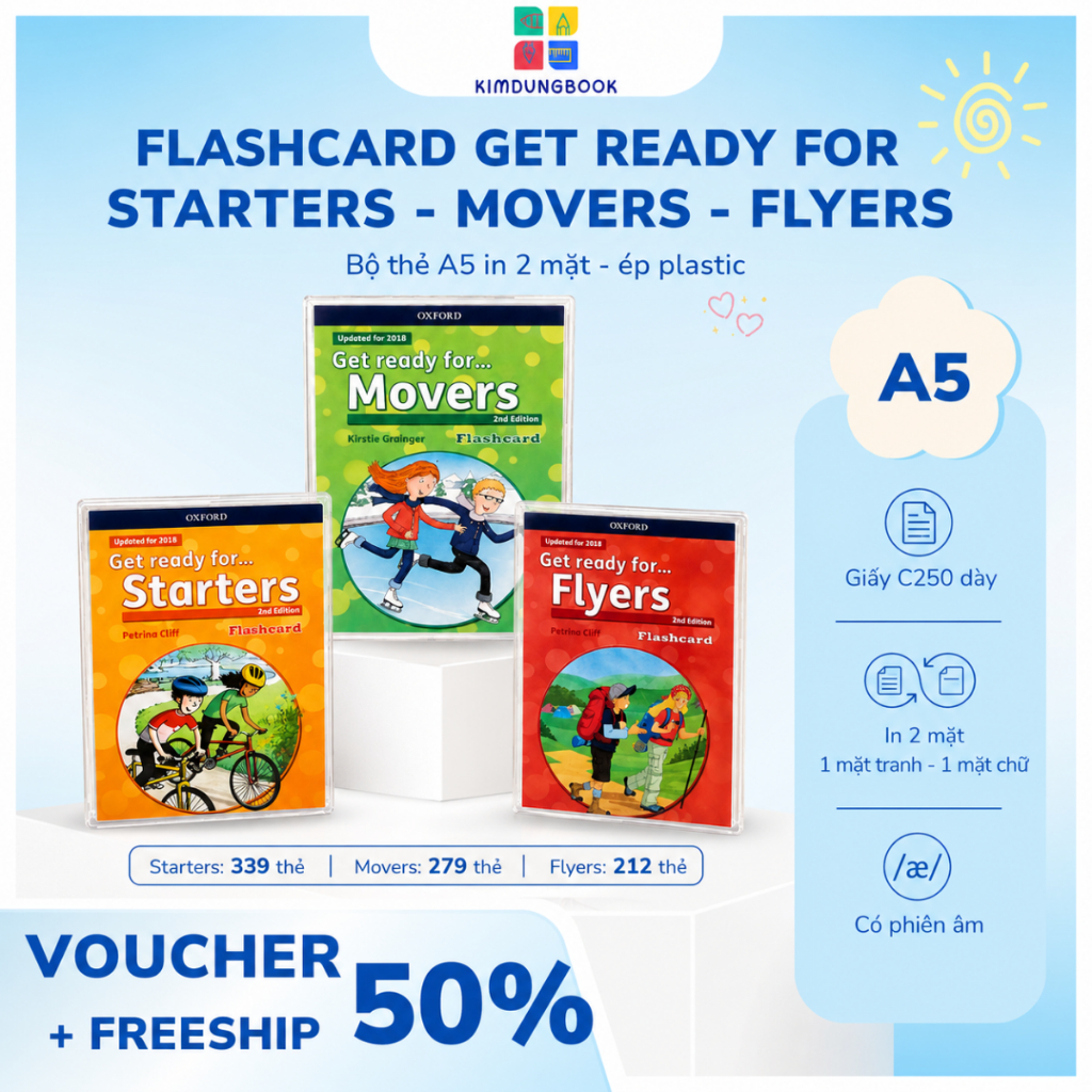 Flashcard get ready for Starters, Movers, Flyers 2nd Edition (Ép plastic in 2 mặt)