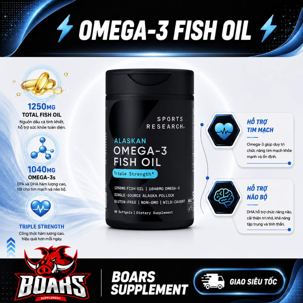 Sports Research Alaskan Omega-3 Fish Oil - Bổ Sung Dầu Cá Mỗi Ngày