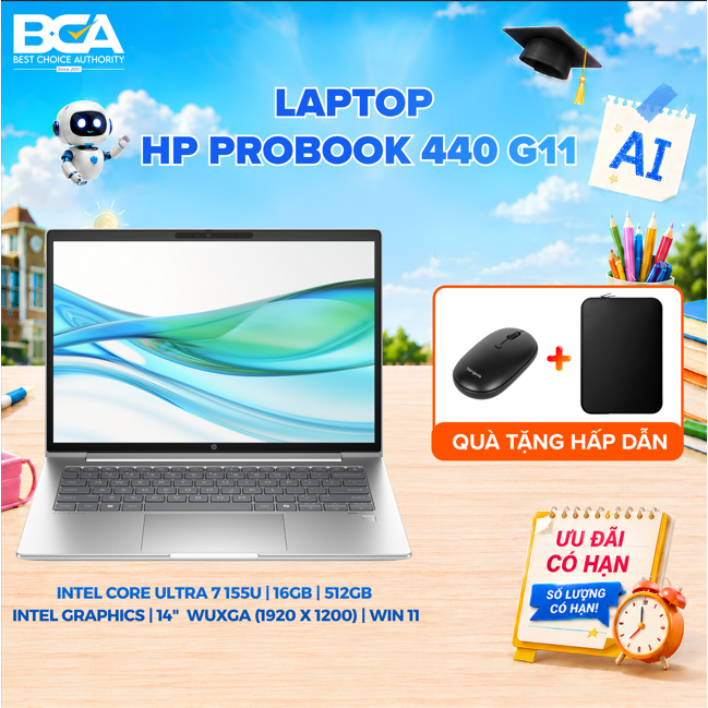 HP  ProBook 440 14 inch G11 Laptop (A74BHPT) Tặng kèm Túi Chống Sốc + Chuột Không dây Targus