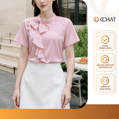 Áo Kiểu Nữ 𝐂𝐂𝐇𝐀𝐓 Dáng Ôm Risa Thắt Nơ Nhẹ Nhàng Chất Liệu Thô Bamboo Cao Cấp 16FNT2138ST