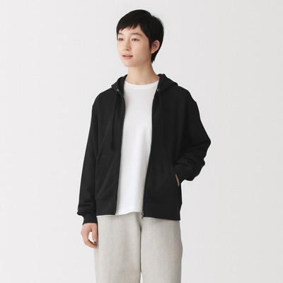 [26AW] MUJI Áo Hoodie Nữ Vải French Terry Khóa Kéo