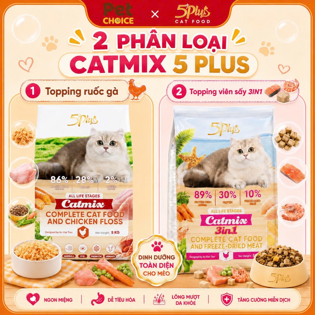 Thức ăn hạt cho mèo 5PLUS CATMIX 5kg - PET 0334