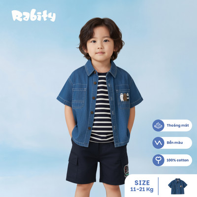   Áo sơ mi ngắn tay jeans bé trai Rabity 102.004