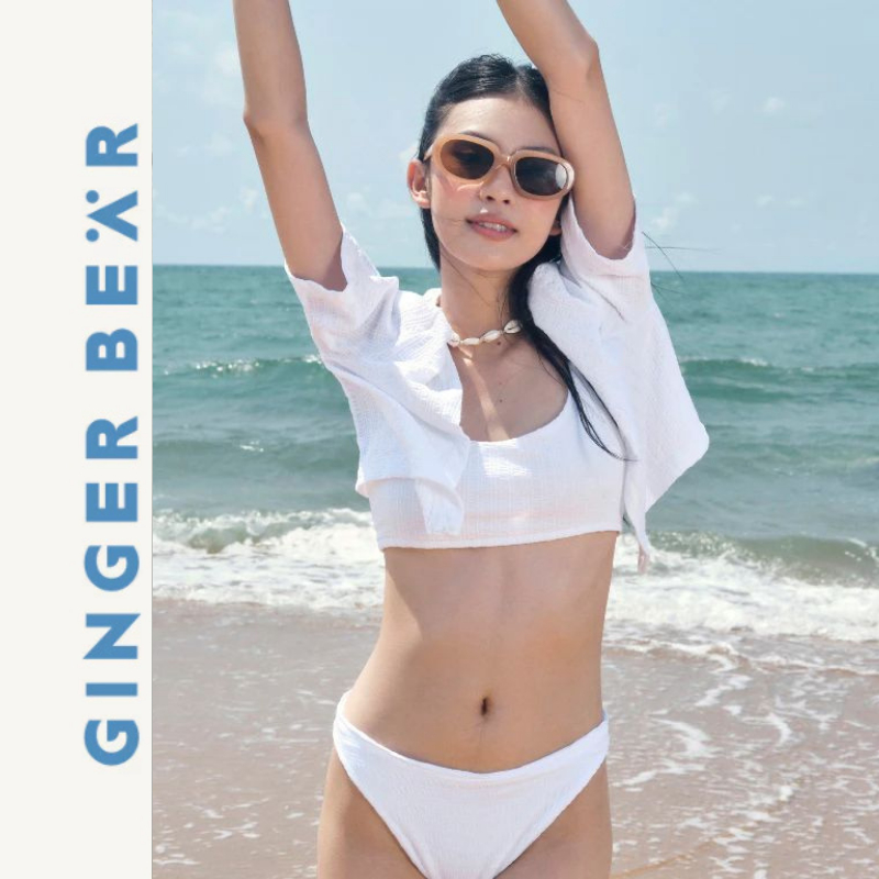 Áo Khoác Croptop Nữ Gingerbear Scallop – Thun Xốp Mềm Mát, Áo Khoác Đi Biển Nhẹ, Trendy Dễ Phối