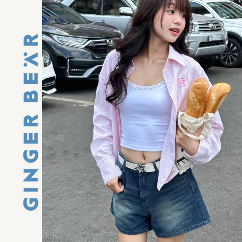 Quần Short Jeans Gingerbear Slushie Shorts – Form Suông Che Đùi, Cạp Ngang Rốn Tôn Dáng, Denim Đứng 