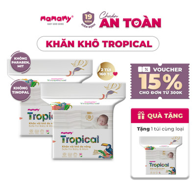 [MUA 2 TẶNG 1] Khăn khô cao cấp cho bé Mamamy Tropical 100% sợi tự nhiên và rayon gói 160 tờ mềm, dai, sạch cực