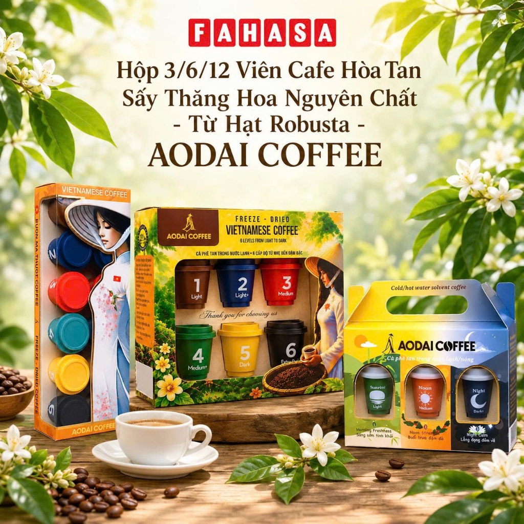 Hộp 3/6/12 Viên Cafe Hòa Tan Sấy Thăng Hoa Nguyên Chất - Từ Hạt Robusta - AODAI COFFEE