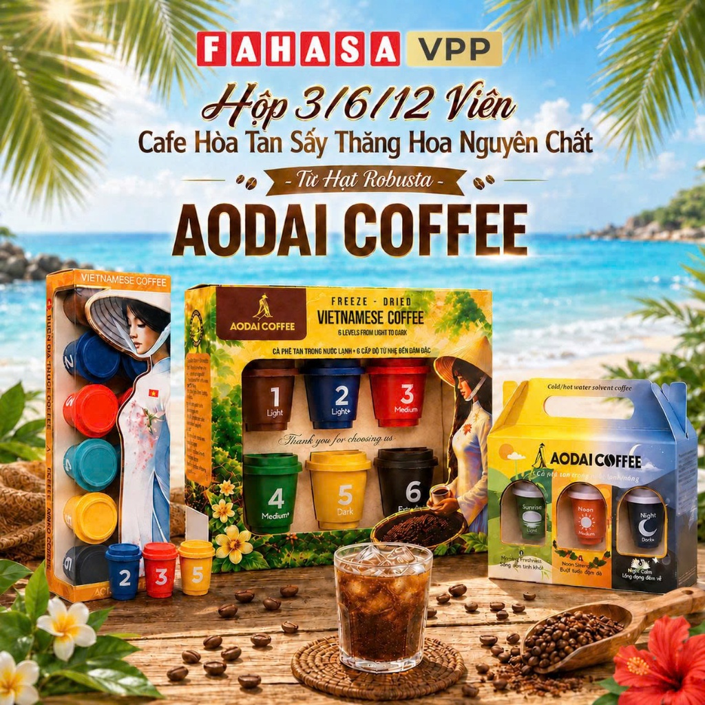 Hộp 3/6/12 Viên Cafe Hòa Tan Sấy Thăng Hoa Nguyên Chất - Từ Hạt Robusta - AODAI COFFEE