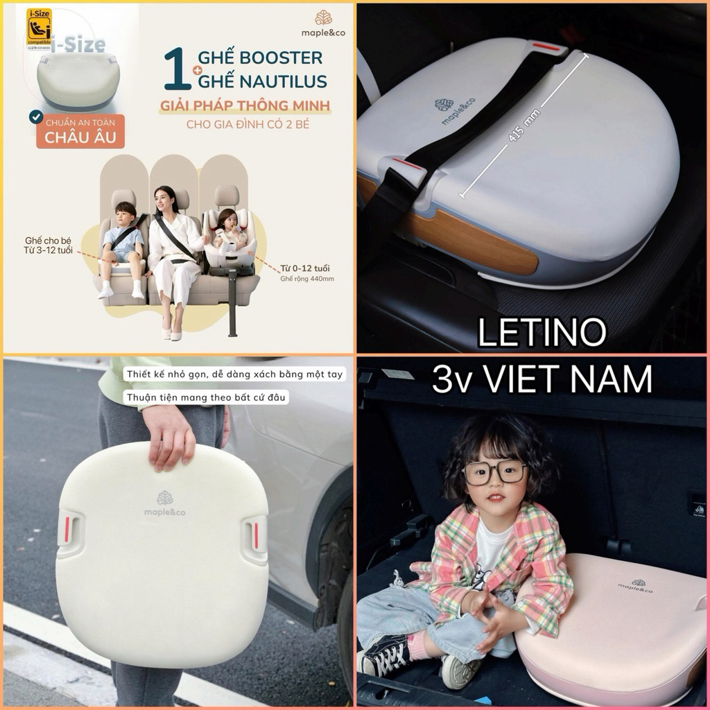 Ghế Ô Tô Maple&Co Booster cho bé 3-12 Tuổi, Chuẩn An Toàn i-Size R129, ISOFIX
