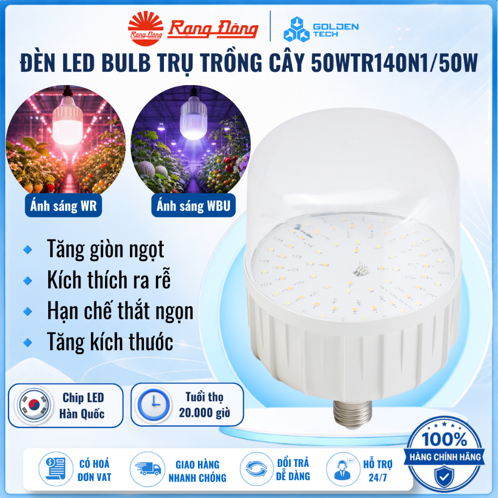 Đèn led trồng cây Rạng Đông 50W,quang hợp trong nhà, kích thích tăng trưởng model:TR140N1/50W WBU/WR