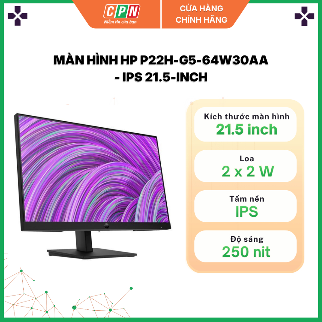 Màn hình HP P22H-G5-64W30AA - IPS 21.5-inch 1920x1080; 250cd/m2;5ms;loa 2x2W , hàng chính hãng bảo h