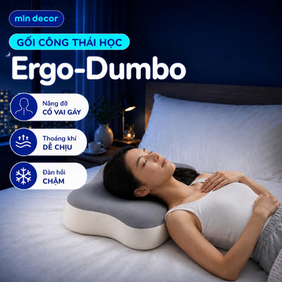 Gối Công Thái Học Ergo-Dumbo Mịn Decor, Gối Chống Đau Cổ Vai Gáy Thông Minh, Gối Ngủ Nhanh