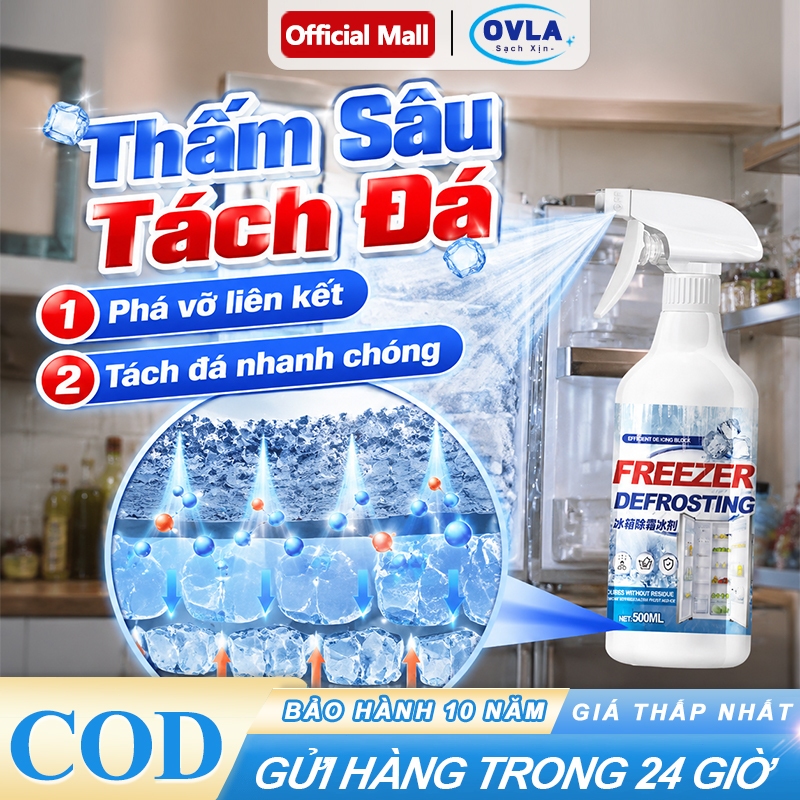 Dung dịch xịt tan đá tủ lạnh - Xịt tan băng tủ đông – làm sạch nhanh, không cần chờ, Khử Mùi Tối Ưu