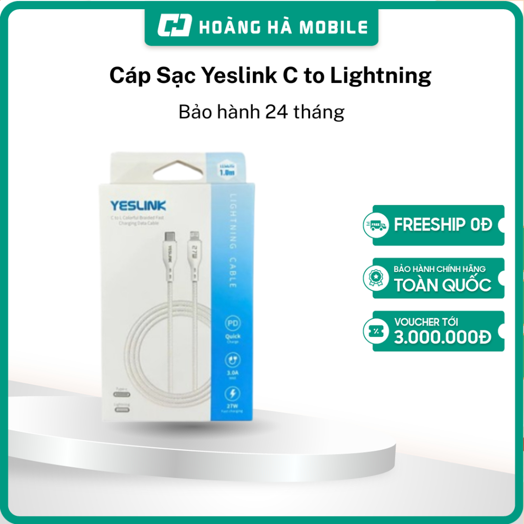 Cáp Sạc Yeslink Type-C to Type-C /Cáp Sạc Yeslink C to Lightning / Usb-Lightning Y12 - Chính hãng