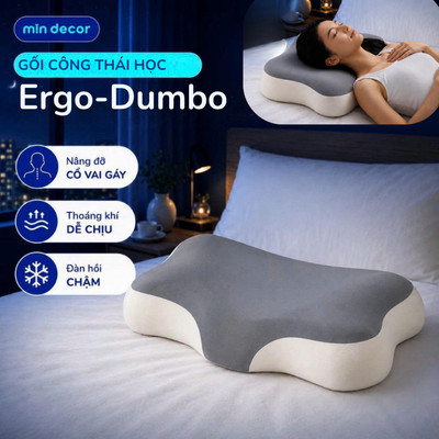 Gối Công Thái Học Chống Đau Cổ Vai Gáy Ergo-Dumbo Mịn Decor, Gối Ngủ Nhanh Ngủ Sâu, Gối Chống Ngáy