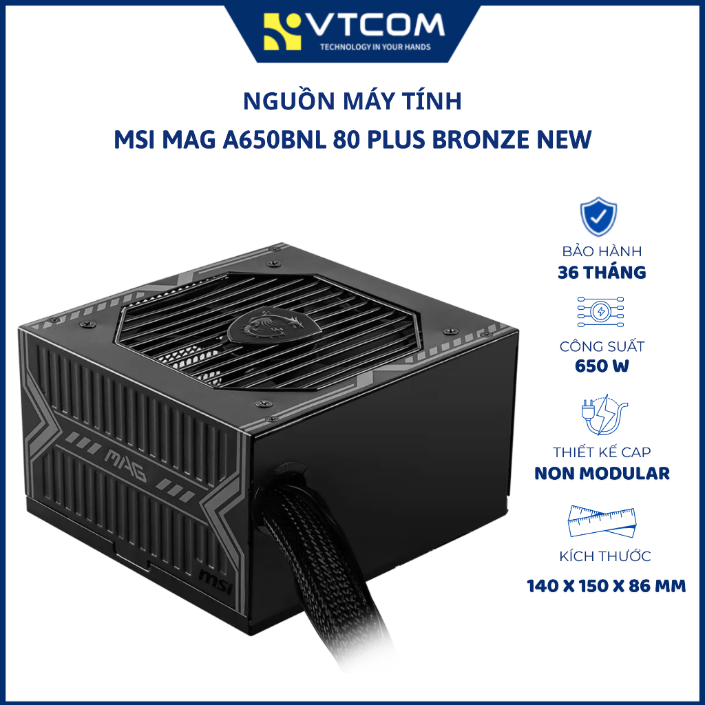 Nguồn máy tính MSI MAG A650BNL 650W (80 Plus Bronze) - Hàng chính hãng