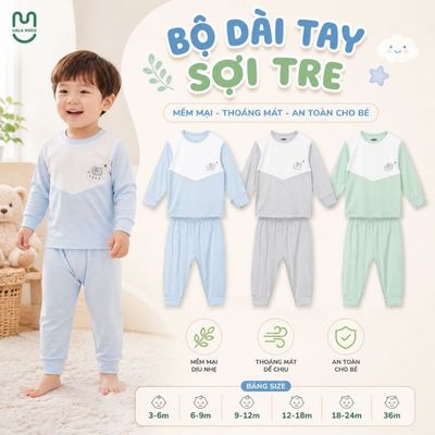 Bộ dài tay cho bé Ualarogo 6 tháng - 3 tuổi vải Sợi tre Bamboo mềm mại co giãn UR 968