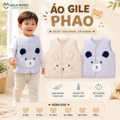 Áo gile cho bé Ualarogo 3 tháng - 3 tuổi tuổi vải Micro Fiber vải gió kháng nước cúc giữa UR 708