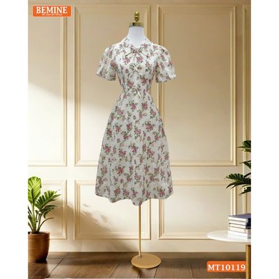 Đầm thiết kế BEMINE cổ V đính nơ dáng chữ A phù hợp đi làm, đi chơi-MT10119