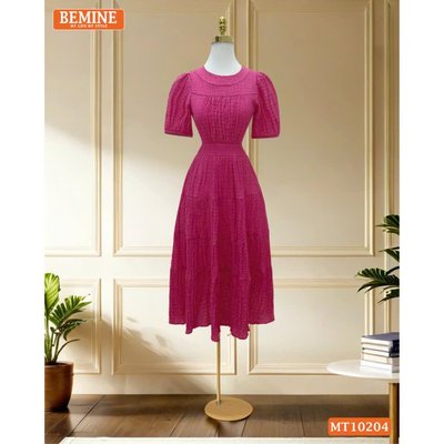 Đầm maxi BEMINE cổ tròn xốp nhún tay phồng dáng xòe phù hợp đi chơi-MT10204