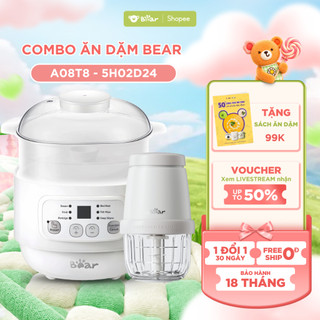 Combo Nồi Nấu Chậm Bear A08T8 Dung Tích 0.8L và Máy Xay Ăn Dặm Bear CH - 5H02D24 Dung Tích 0.3L
