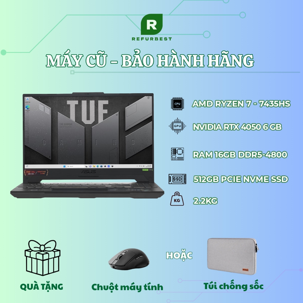[Máy cũ][Trả bảo hành] Asus FA507NUR R7 7435HS/16GB/512GB/6GB RTX4050/15.6"F/144Hz/Win11/(LP057W)/Xá