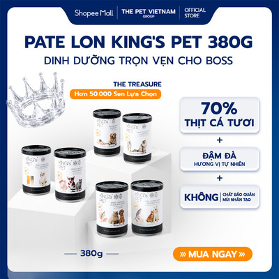 Pate & Súp King’s Pet Cho Chó Mèo Lon 380g – Pate Cá, Gà, Cá Hồi, Súp Cá Sốt Bò, Giò Heo