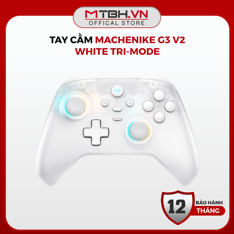 Tay Cầm Chơi Game Machenike G3 v2 White Tri-mode (Bluetooth/2.4G/Dây) - Cần Joystick Cao Cấp