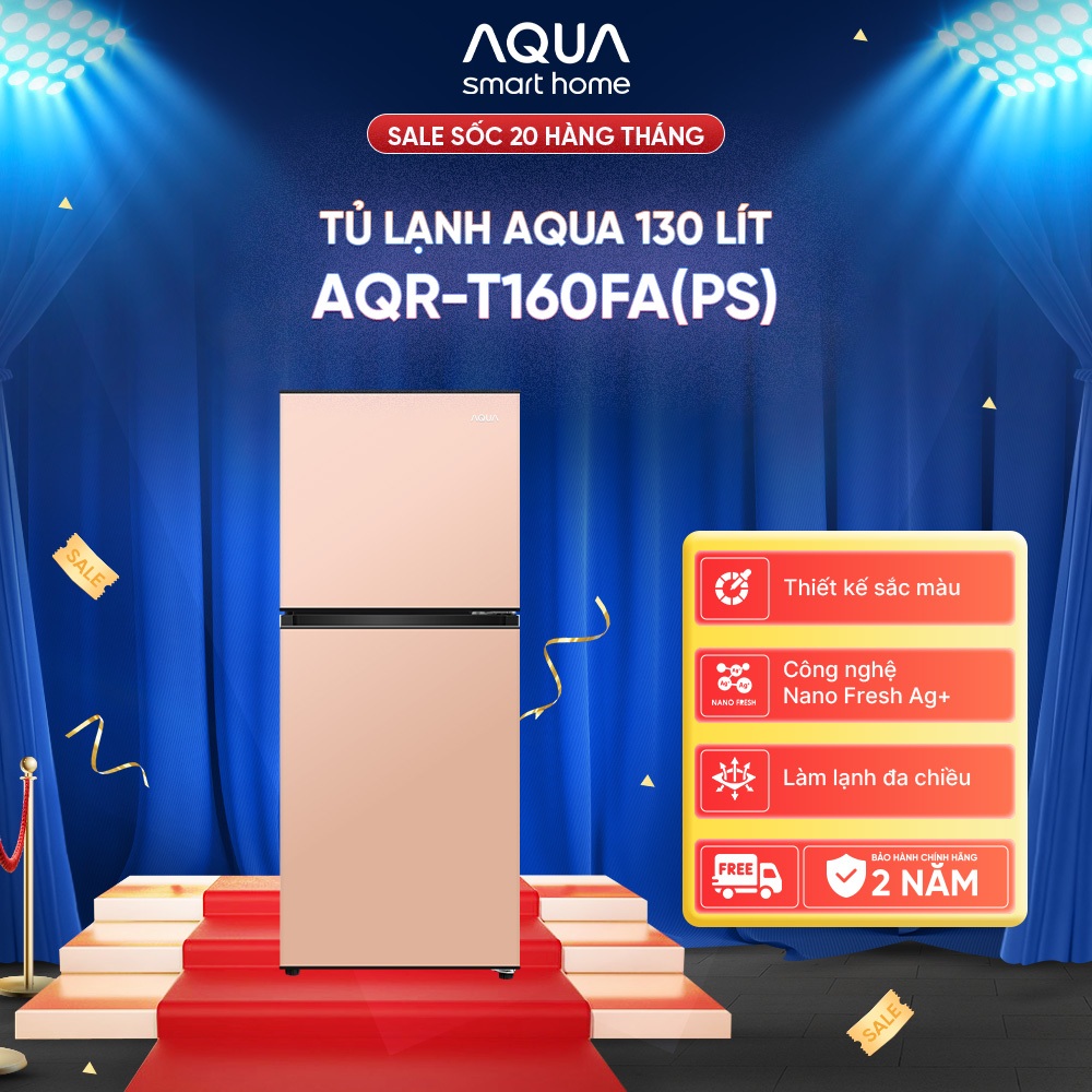 [SẢN PHẨM MỚI] Tủ lạnh AQUA 2 cánh 130 lít ngăn đá trên AQR-T160FA(PS) - Màu hồng - Freeship toàn quốc -Bảo hành tận nhà