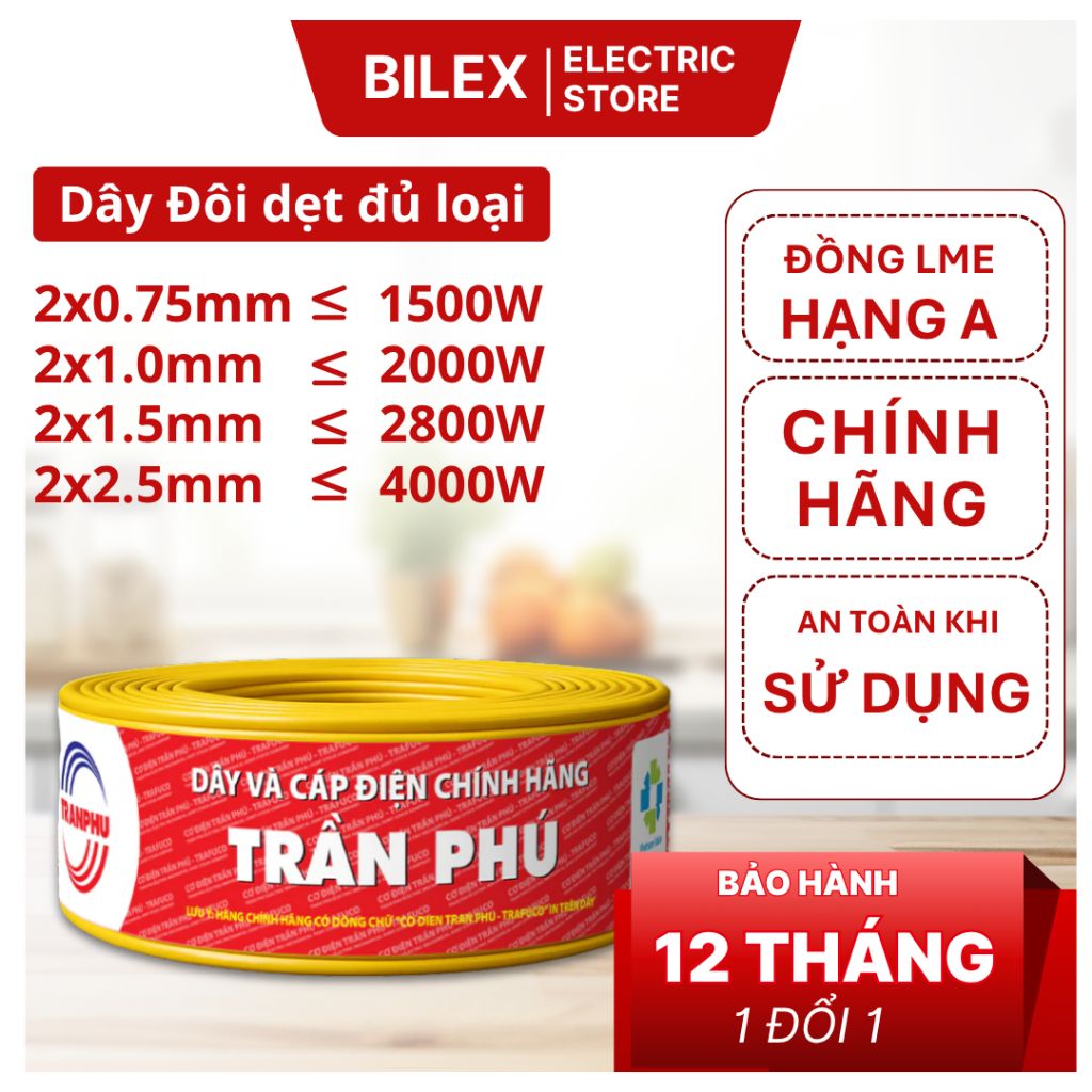 Dây điện đôi Trần Phú - Trafuco (Dây dẹt)  đủ loại 2x0.75 2x1.0 2x1.5 2x2.5 chính hãng