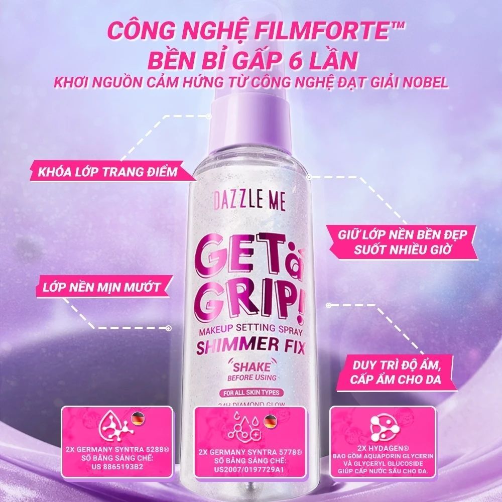 Ảnh 4 của Xịt khóa nền DAZZLE ME Setting Spray Matte Fix trang điểm kiểm soát dầu mịn lì lâu trôi 60ml